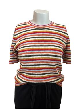 Lumiere Striped Short-Sleeve Knit Top in Multi-Color